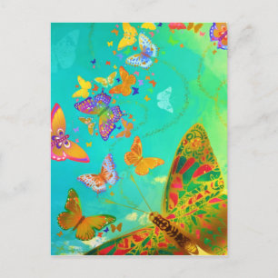 , kleurrijke vlinder Gold Waterverf Aankondigingskaart