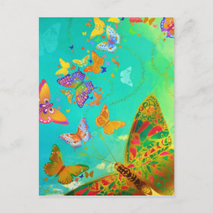 , kleurrijke vlinder Gold Waterverf Briefkaart