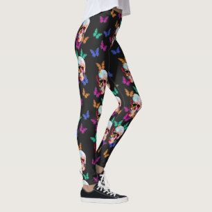Kleurrijke vlinder gotische suiker schedel leggings