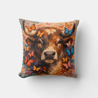 Kleurrijke Vlinder Highland Bull Worpkussen Kussen