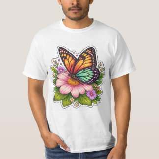 Kleurrijke Vlinder op Bloem Schilderachtige natuur T-shirt
