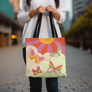 Kleurrijke Vlinder Retro Sun Groovy Trendy Draagtas