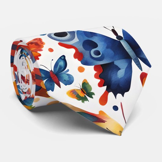 Kleurrijke Vlinder tekening Stropdas (Opgerold)