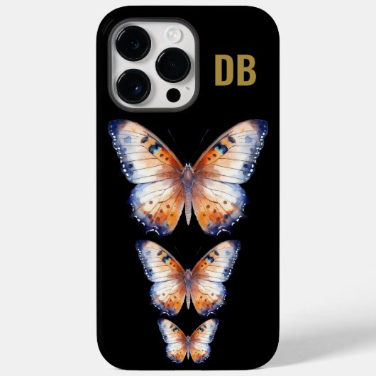 Kleurrijke Vlinder Zwart Custom Monogram Case-Mate iPhone Case (Achterkant)