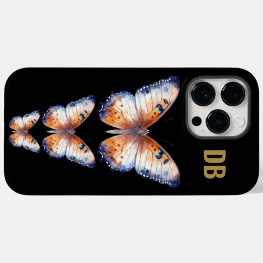 Kleurrijke Vlinder Zwart Custom Monogram Case-Mate iPhone Case (Achterkant (horizontaal))