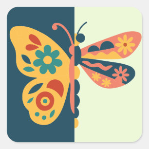 Kleurrijke vlinderdecoratie met bloemmotieven vierkante sticker