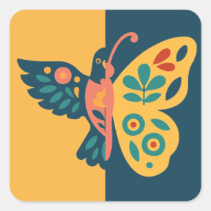 Kleurrijke vlinderdecoratie met bloemmotieven vierkante sticker
