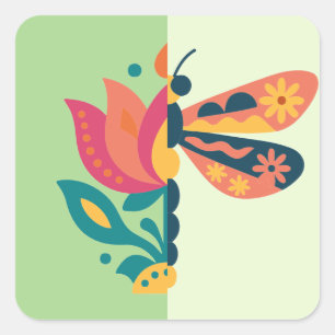 Kleurrijke vlinderdecoratie met bloemmotieven vierkante sticker