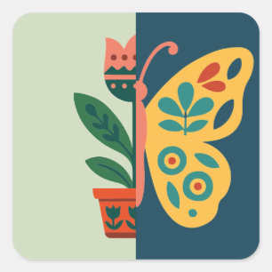 Kleurrijke vlinderdecoratie met bloemmotieven vierkante sticker