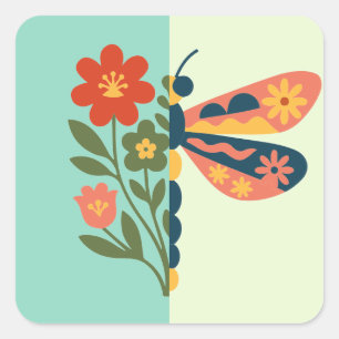 Kleurrijke vlinderdecoratie met bloemmotieven vierkante sticker