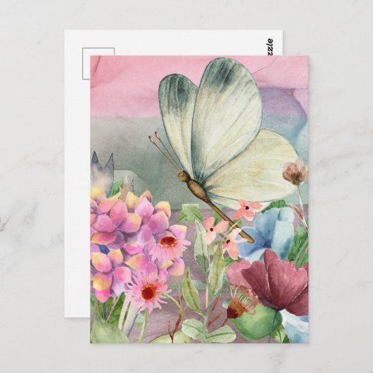 Kleurrijke vlinderkusjes tussen wilde bloemen briefkaart (Voorkant / Achterkant)