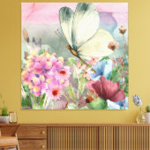 Kleurrijke vlinderkusjes tussen wilde bloemen canvas afdruk (Insitu (Woonkamer))