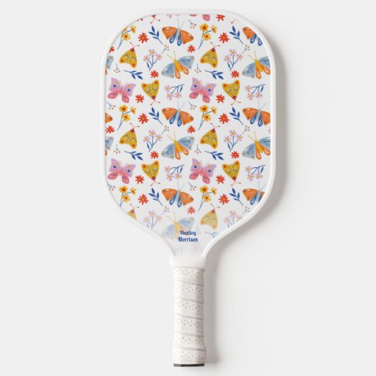 Kleurrijke vlindermossen Aangepaste tekstnaam beve Pickleball Paddle (Voorkant)