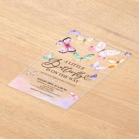 Kleurrijke vlinders Baby shower Acryl Uitnodigingen (Laagn)
