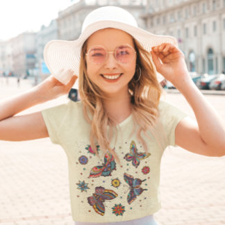 Kleurrijke Vlinders Bloemen Zomer Tijd T-shirt