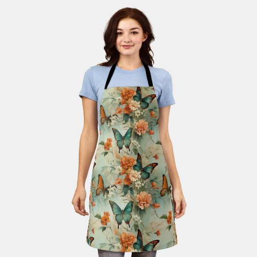 Kleurrijke Vlinders en Bloemen (10) Schort (Gedragen)