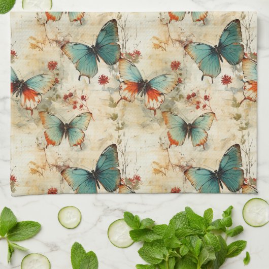 Kleurrijke  Vlinders en Bloemen (3) Theedoek (Gevouwen)