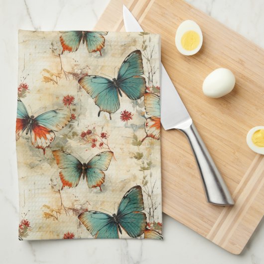 Kleurrijke  Vlinders en Bloemen (3) Theedoek (Quarter Fold)