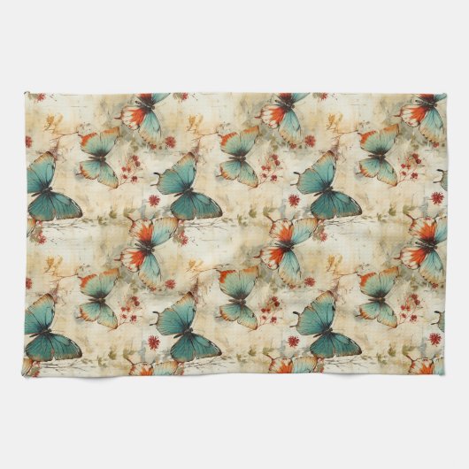 Kleurrijke  Vlinders en Bloemen (3) Theedoek (Horizontaal)