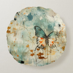 Kleurrijke  Vlinders en Bloemen (4) Rond Kussen