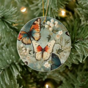 Kleurrijke  Vlinders en Bloemen (5) Keramisch Ornament