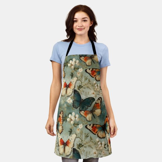 Kleurrijke Vlinders en Bloemen (5) Schort (Gedragen)