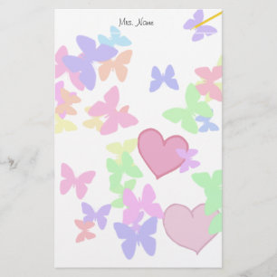 kleurrijke vlinders en liefhebbende harten briefpapier