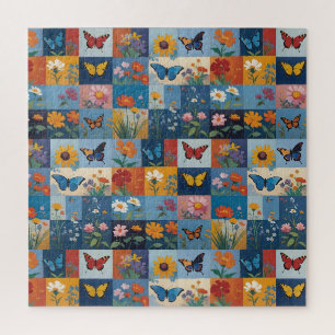 Kleurrijke Vlinders En Wilde Bloemen Patchwork Legpuzzel