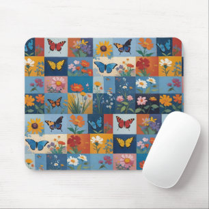 Kleurrijke Vlinders En Wilde Bloemen Patchwork Muismat