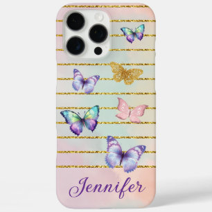 Kleurrijke vlinders gouden lijnen gepersonaliseerd iPhone 16 pro max hoesje