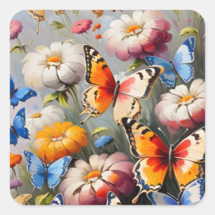 Kleurrijke vlinders in de tuin vierkante sticker