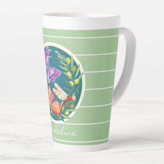 Kleurrijke vlinders op groen, gepersonaliseerd latte mok (Rechterhoek)