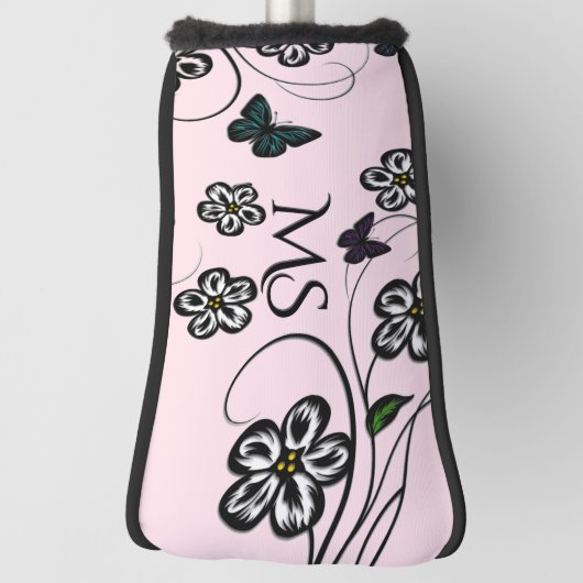 Kleurrijke vlinders op roze bloemen Persoonlijk Golfheadcover (Draai 90)