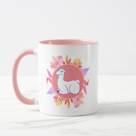 Kleurrijke, vloerbedekking, llama en olie mok (Links)