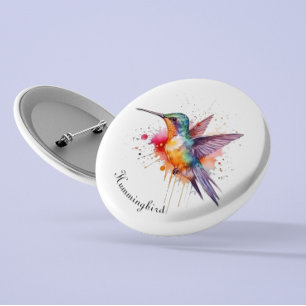 Kleurrijke vlucht, waterverf kolibrie op maat ronde button 3,2 cm