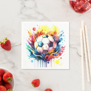 Kleurrijke Voetbal Kinder Waterverf Verjaardag Servet