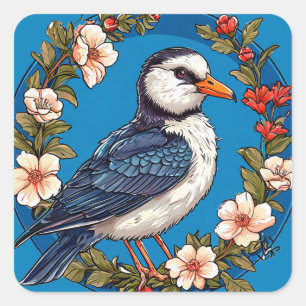 Kleurrijke Vogel Bloemendecoratie Vierkante Sticker