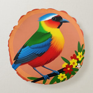 Kleurrijke Vogel Bloemige Tak Decoratie Rond Kussen