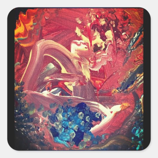 Kleurrijke vogel en het meer vierkante sticker (Voorkant)