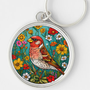 Kleurrijke Vogel Kunst Sleutelhanger