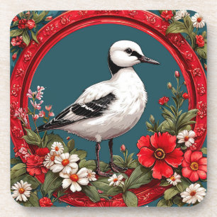 Kleurrijke vogel met bloemframe bier onderzetter