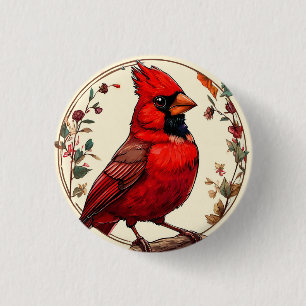 Kleurrijke vogel met bloemframe ronde button 3,2 cm