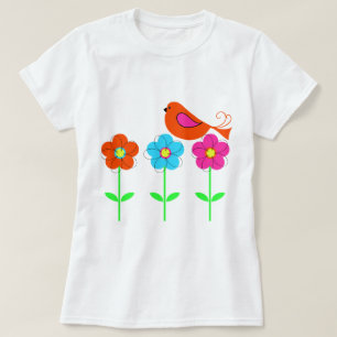 kleurrijke vogel met kleurrijke bloemen t-shirt