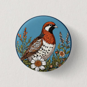 Kleurrijke vogel omringd door kleurrijke wilde blo ronde button 3,2 cm