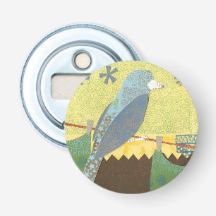 Kleurrijke vogel op een draad button flesopener