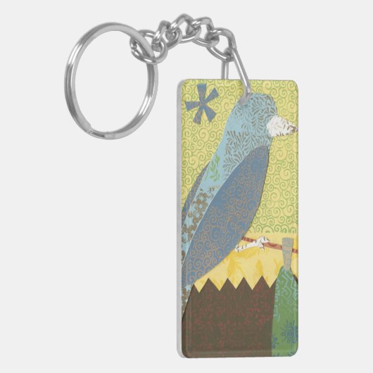 Kleurrijke vogel op een draad sleutelhanger (Voorkant Links)