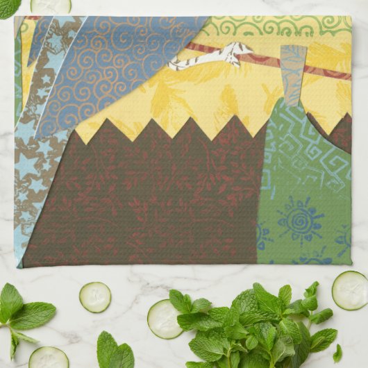 Kleurrijke vogel op een draad theedoek (Gevouwen)