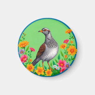 Kleurrijke vogel te midden van bloeiende bloemen magneet