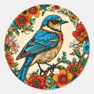 Kleurrijke Vogel Wilde Natuur Ontwerp Elegante Nat Ronde Sticker