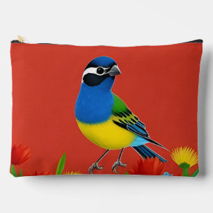 Kleurrijke vogel zit tussen levendige bloemen etui